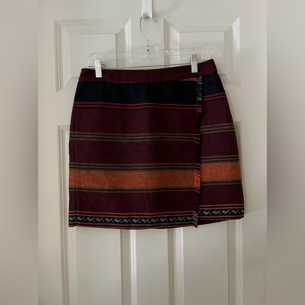 LOFT Mini Skirt Faux Wrap Fringe Wool Blend Southwestern Blanket Western 10P